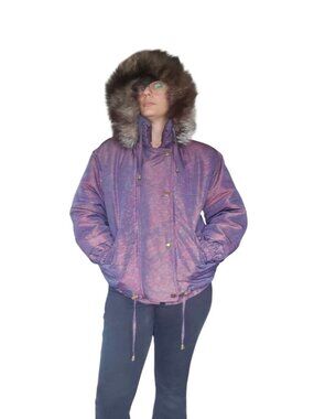 Vintage 80s Innovations by Izzy Purple Iridescent Abstract Puffer Coat Size M
